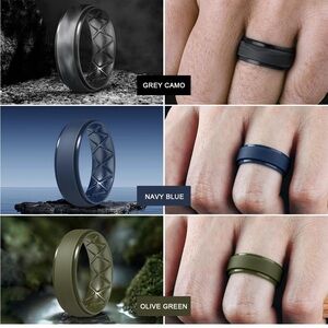 Men Modern Assorted Silicone Jewelry Rings Size 12– Set of 5 Rings